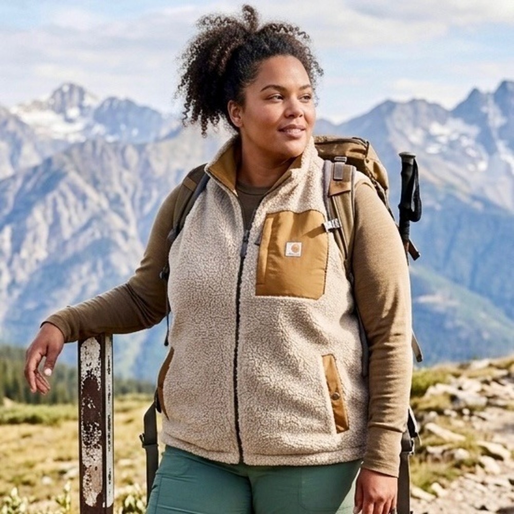Carhartt Womens‎ Montana Puffer Vest Reversible Sherpa Fleece Vest Brown Plus 2X